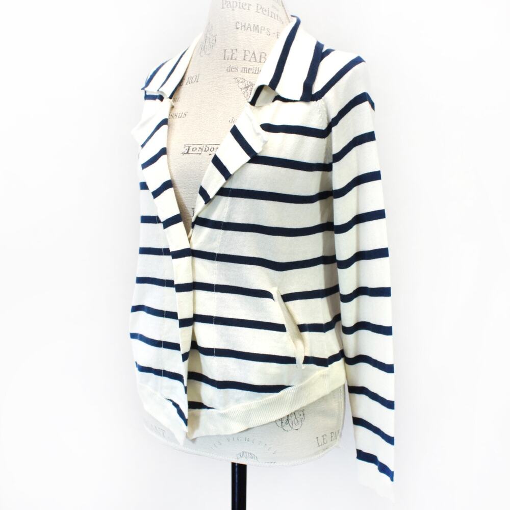 C.Z. Falconer 100% cotton nautical striped knitted blouse cardigan sweater small